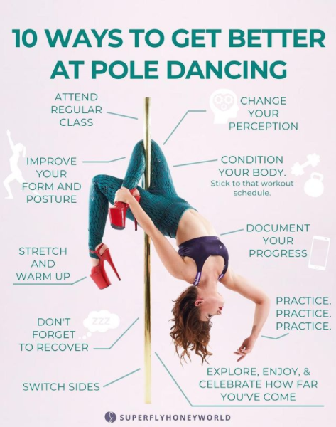 Pole acrobatics exercise for fitness in gym of training studio