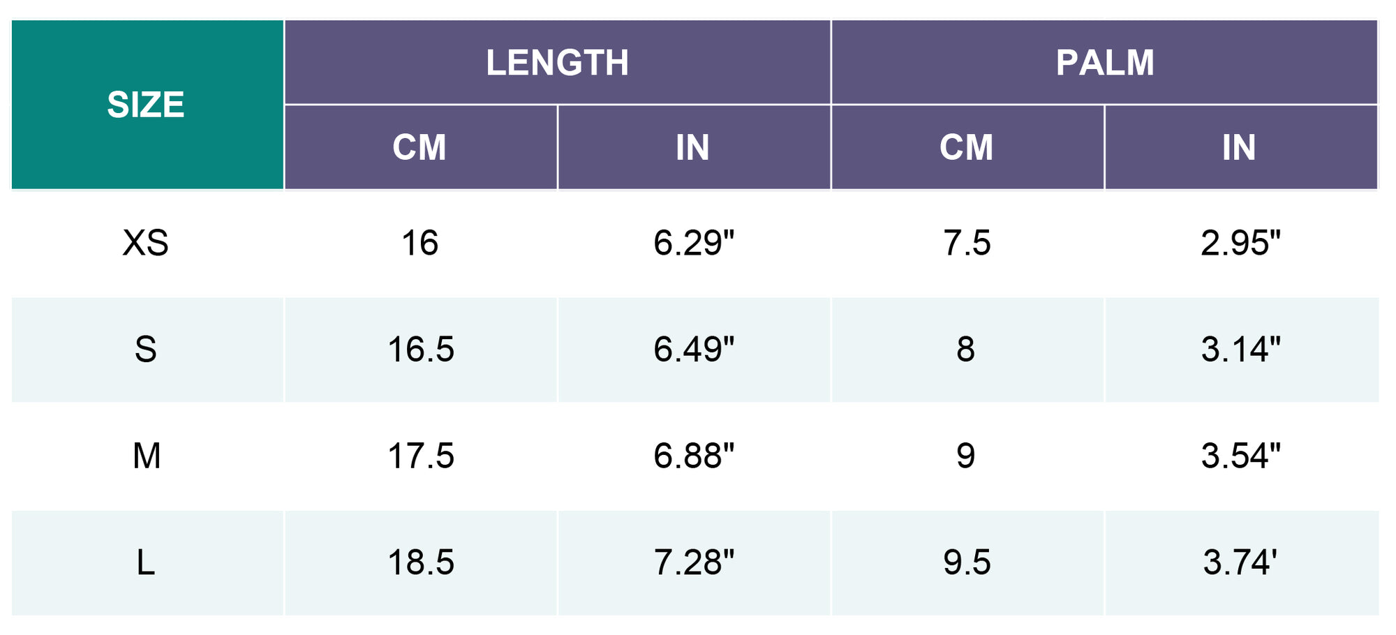 size chart sticky pole wear gloves