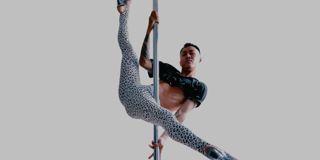 pole dancer wearing sticky pole wear leggings in leopard print